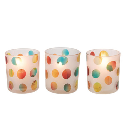  Ensemble de 3 porte-votives en verre à pois