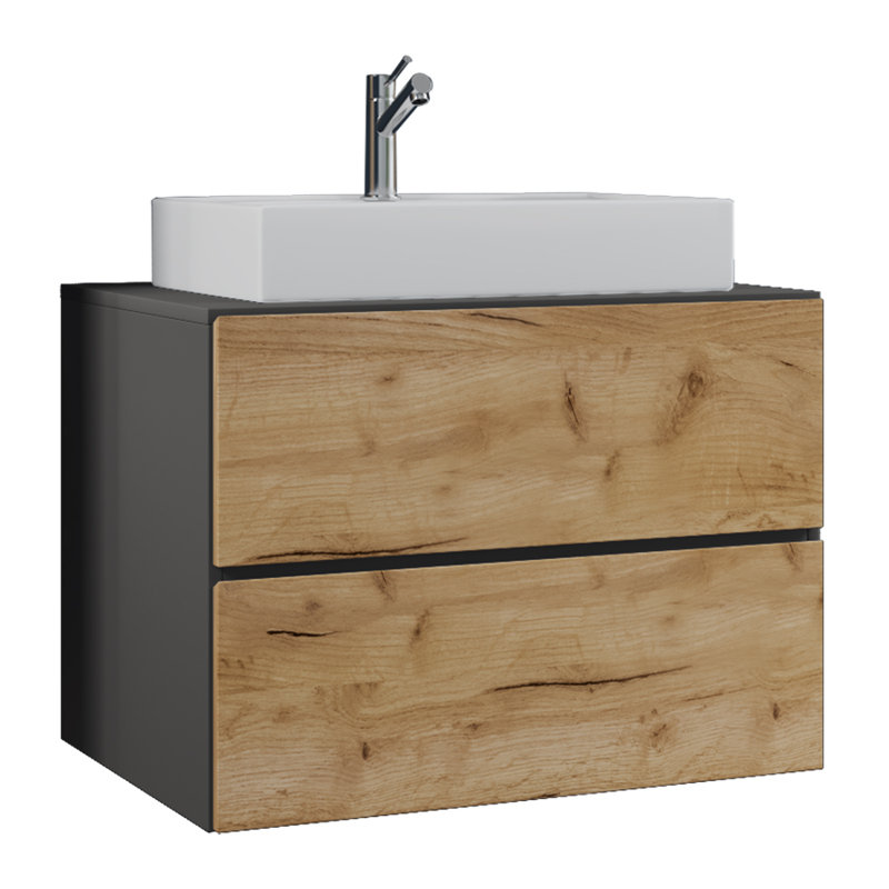 Amileah Bathroom Vanity with Basin, Black and Wood