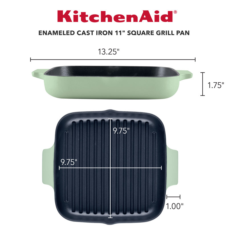 KitchenAid Enameled Cast Iron Square Grill and Roasting Pan, Pistachio