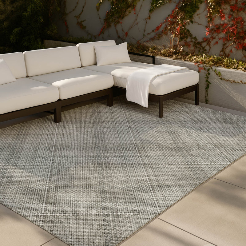 Machine Washable Indoor/Outdoor Chantille ACN2880 Plaid Rug, Silver, 9' x 12'