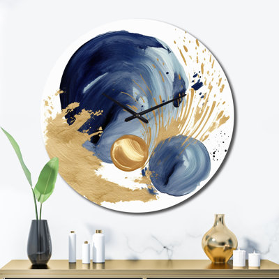 Horloge murale en métal bleu foncé et doré