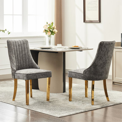 Chaises de salle à manger grises en chenille de tissu de rayonne American Traditional