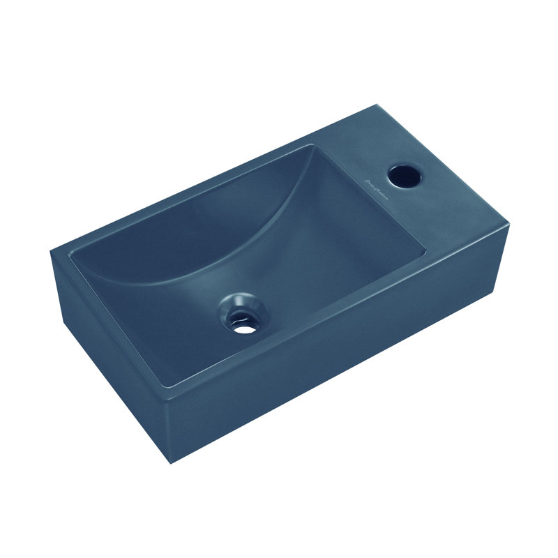 Lisse 16" Concrete Rectangle Wall-Mounted Sink With Right Side Faucet Mount , Matte Royal Blue