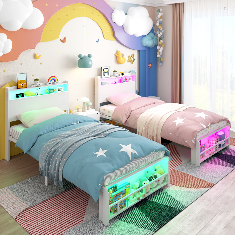 Lit simple pour enfants avec rangement et lumières RVB