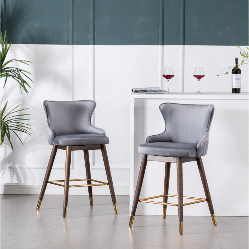 Ensemble de 2 tabourets à oreilles à hauteur de comptoir rembourrés en tissu, Gris