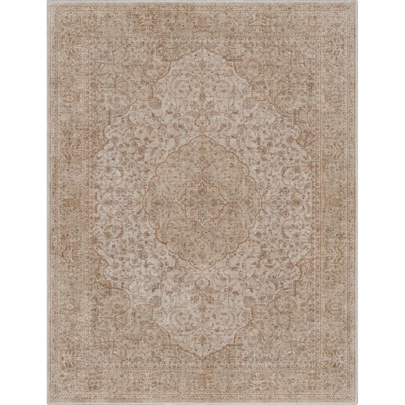  Asha Odette Vintage Medallion Oriental Beige Brown Flat-Weave Area Rug, Rectangle 7'7" x 9'10"