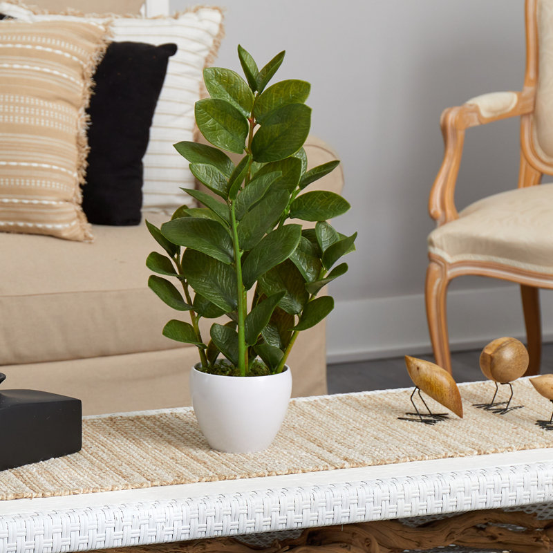 22-Inch Green Plastic Faux Potted Plant with White Planter