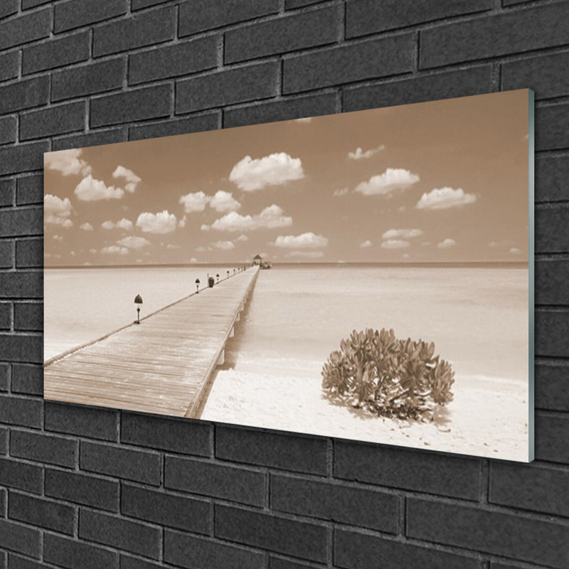 Glass Print Wall Art 100X50cm Image Printed On Glass Decorative Wall Picture Behind Toughened / Tempered Safety Real Glass For Kitchen & Living Room Theme: Sea Bridge Landscape