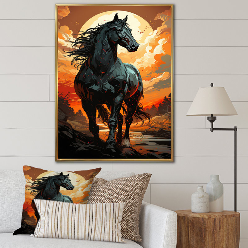 «Rossmanite a Black Horse in Nevada II», reproduction sur toile, H 44 po x l 34 po x P 1,5 po, Cadre flottant doré