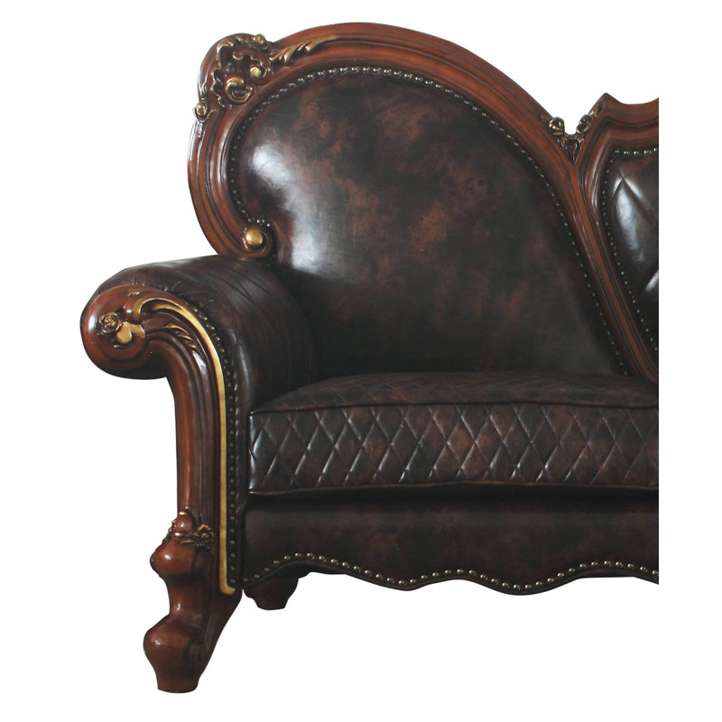 110'' Vintage Cherry Oak Faux Leather Tufted Sofa