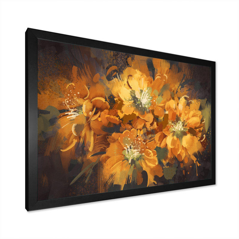 Fleurs orange orangées - reproduction sur toile, Cadre d'angle fermé noir, H 8 po x l 12 po x P 1 po