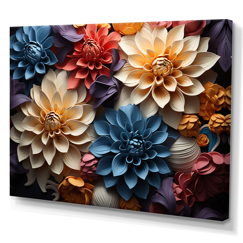 Dahlia Field Vibrant Composition II - Floral Wall Decor, H 30 po x l 40 po x P 1,5 po, Toile tendue