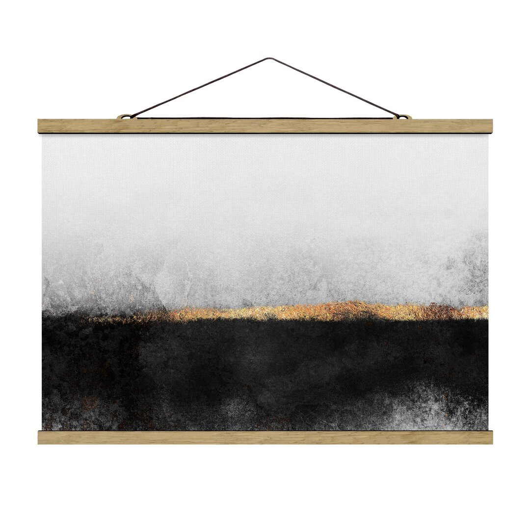 Stoffbild Abstract Golden Horizon Black White von Elisabeth Fredriksson