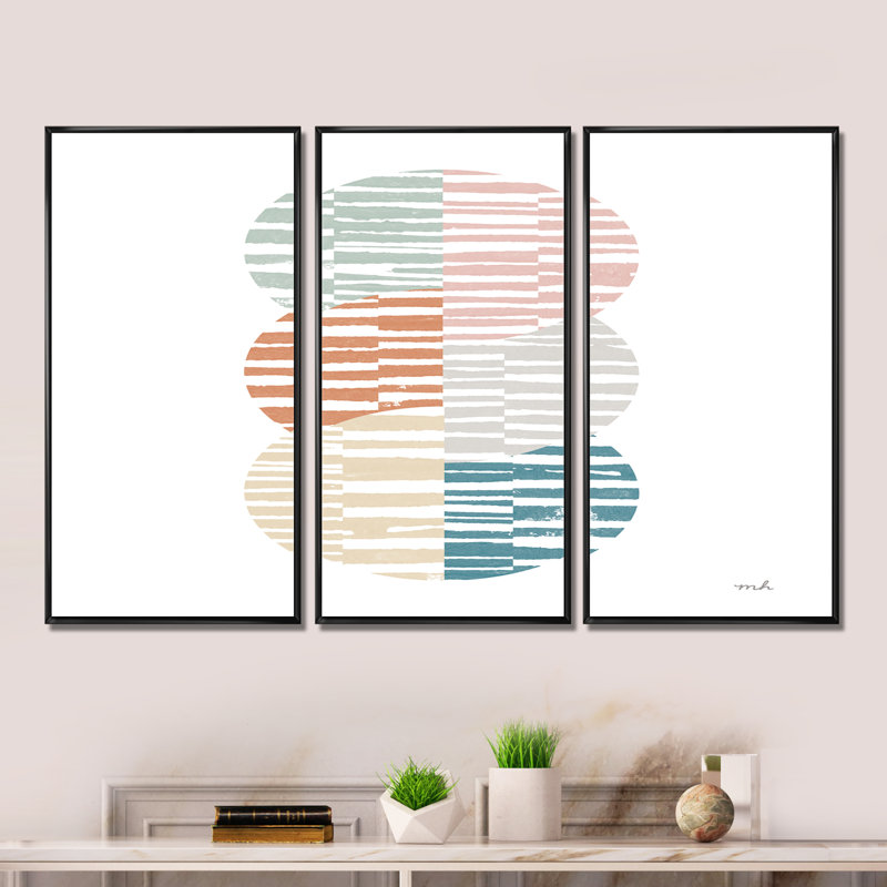 «Watercolor Geometric Triangle I», ensemble d'art mural encadré moderne sur toile Mid-Century, H 28 po x l 36 po x P 1 po
