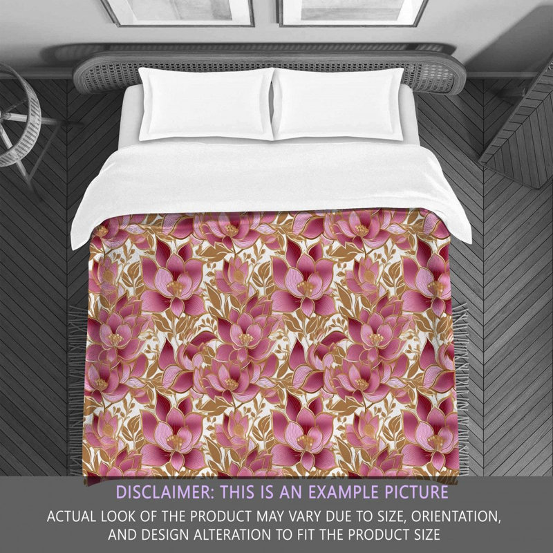 Machine Printed Comforter, Queen Comforter, Gold/Pink/White Floral