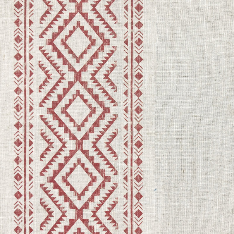 Rideaux occultant en lin Boho, Geo trim Red, L 52 po x L 96 po