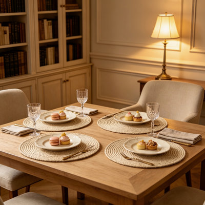 Ensemble de 4 napperons tressés ronds tressés naturels beige pour la table à manger, la cuisine, les fêtes, l'Action de grâce de Noël