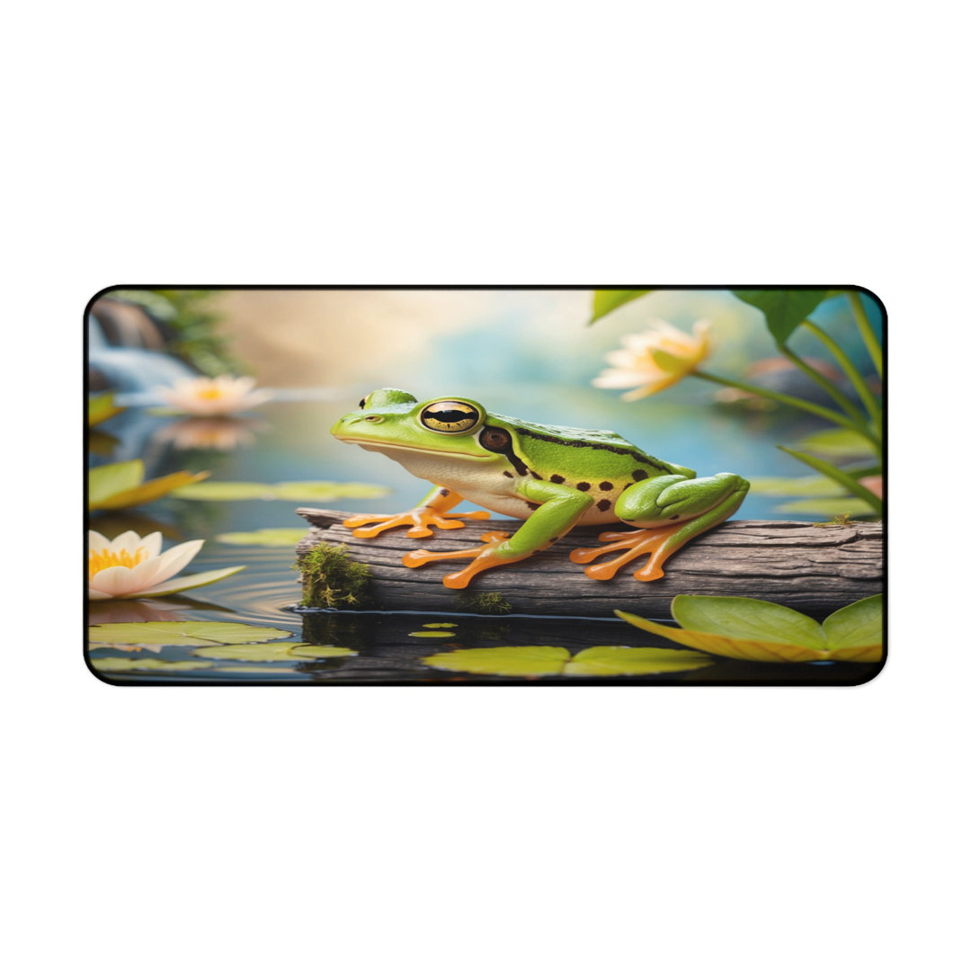 Vibrant Frog Water Lily Desk Mat