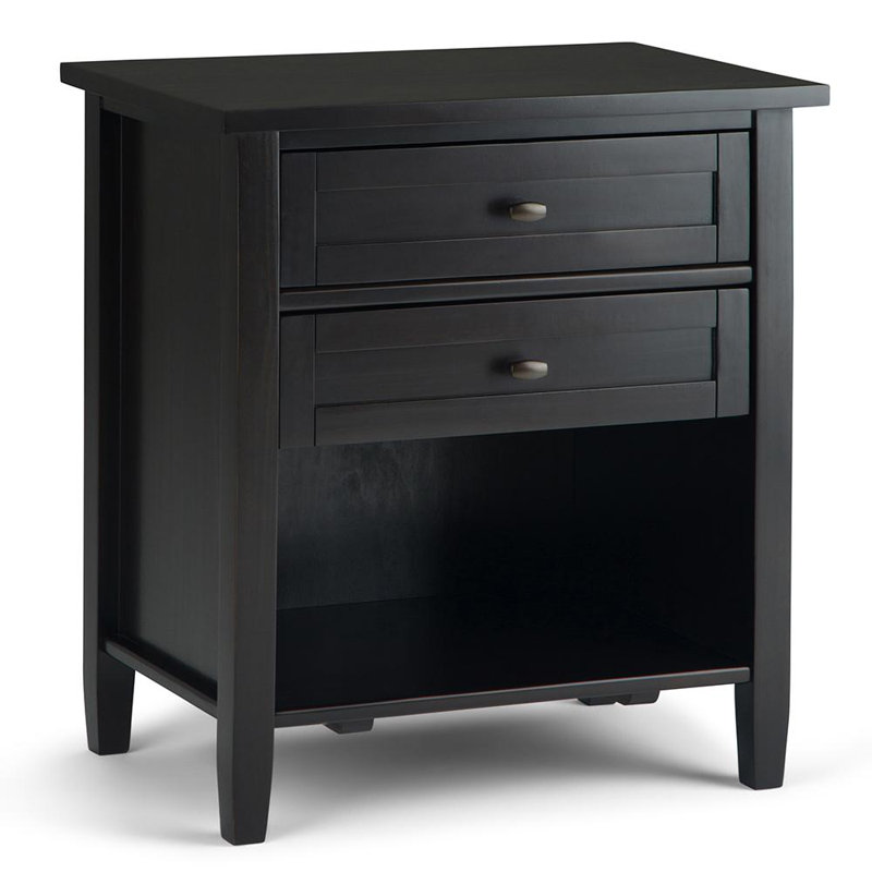 Table de chevet transitionnelle en bois massif avec tiroirs et tablette ouverte Warm Shaker, Noir