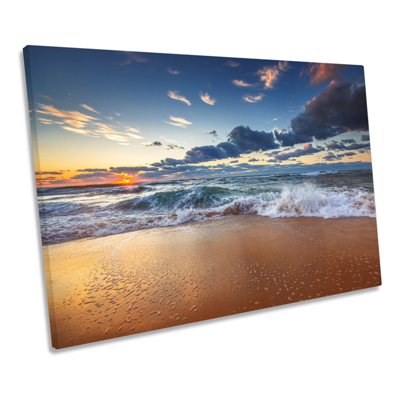 Seascape Beach Wave Cloudy CANVAS WALL ART Framed Print, 81.3cm H x 121.9cm W