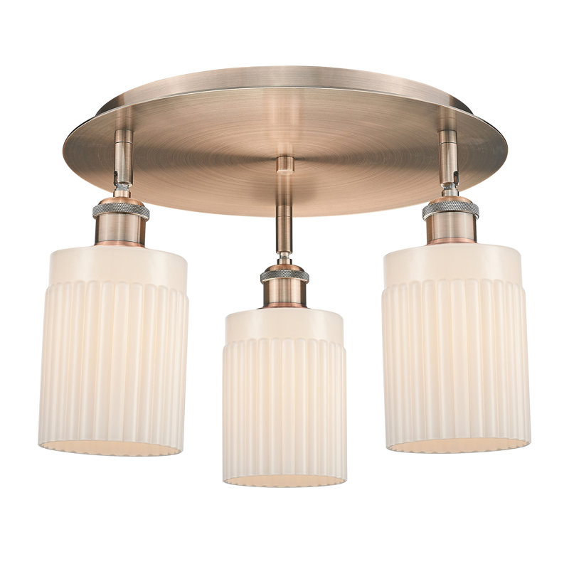 Bethy Glass Flush Mount, Matte White, Antique Copper