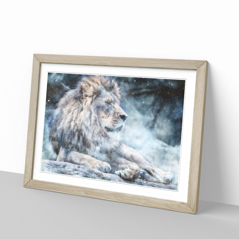 Beautiful Lion - Single Picture Frame Painting on MDF, 40cm H x 60cm W x 2cm D, Oak