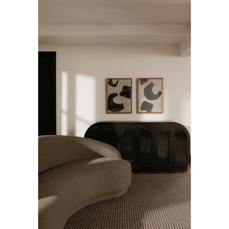 82.25" Round Arm Curved Loveseat, Maya Taupe Boucle