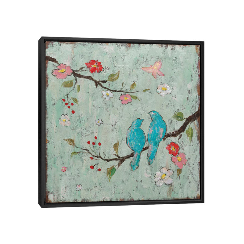 «Love Birds I», reproduction d'art sur toile, H 26 po x l 26 po x P 1,5 po, Toile avec cadre noir, Pas de tapis