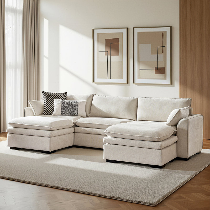 Wolff Modern 121" 5-Piece Oversized Sectional Sofa with Double-Cushion, Ivory