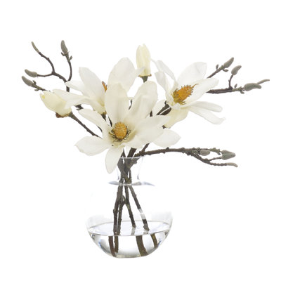 Magnolia, White, Glass Bubble, 15wx11dx13h