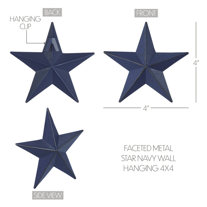  Décoration murale festive en métal étoile, H 4 po x l 4 po x P 0,3 po, Marine