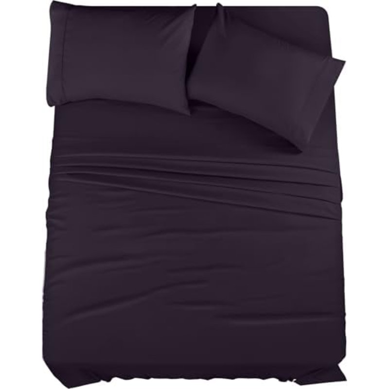 Queen Sheet Set – 4 Piece Bed Sheets For Queen Size Bed, Soft And Breathable Microfiber, Includes 1 Fitted Sheet, 1 Flat Sheet And 2 Pillowcases (Dark Purple)
