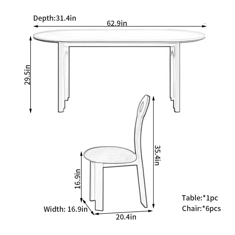 Ensemble de salle à manger moderne, H 29,5 po x L 62,9 po x l 31,4 po