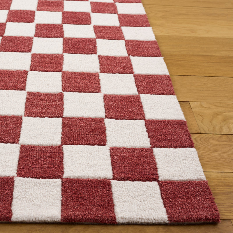 Leidi Ebony Hand Tufted Wool/Cotton Geometric Rug in Red/Ivory, Rectangle 5' x 8'