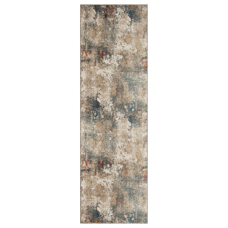 Desert Abstract Area Rug in Ivory, Runner 2'6" x 10'