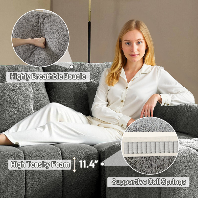 74.2 Gray Boucle American Tufed Club Loveseat, Gris