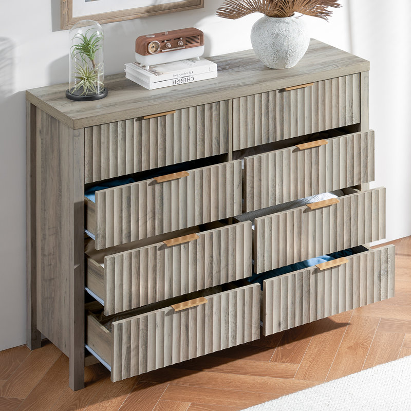 Arrilla 46.5" W Fluted Manufactured Wood 8-Drawer Dresser, Greige Oak