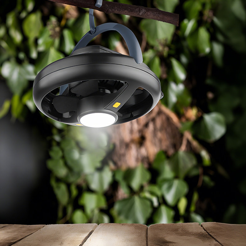 Ventilateur de tente USB 2-en-1 rechargeable avec lumière, ventilateur de camping suspendu à piles