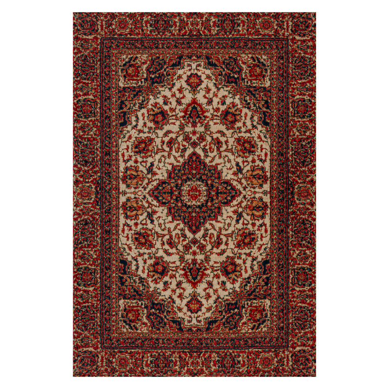 Guria Burgundy/Brown Oriental Vintage Look Machine Printed Cotton Chenille Area Rug, Rectangle 2'8" x 5'