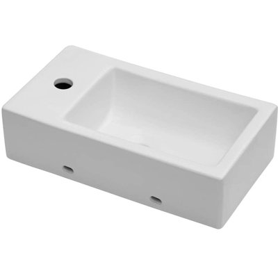 White Ceramic 18X10 Bathroom Sink - Wall Mount, Stain-, Stylish Element Inch Bath Smooth Surface, Space Efficient