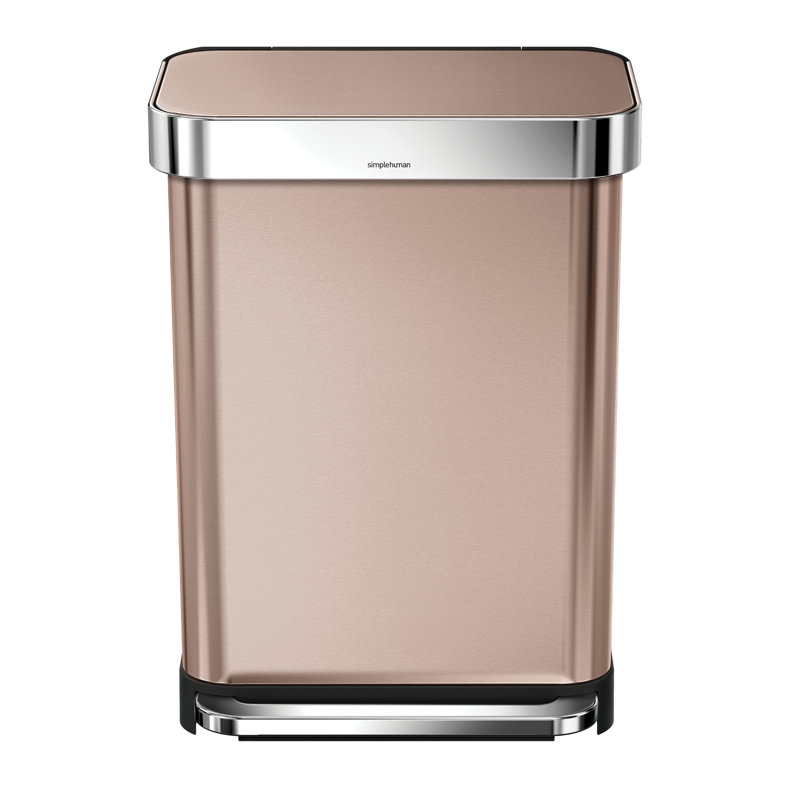 Rectangular Pedal Step-On Steel Bin with Liner Pocket, Brushed Steel, 55L