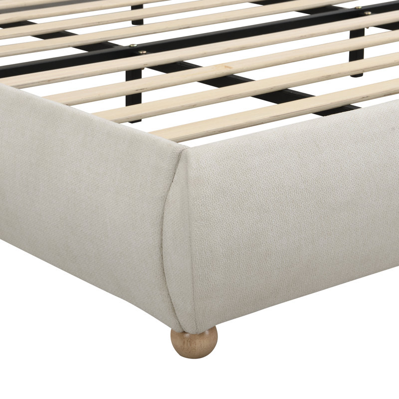 Structure de lit plateforme tapissier Galvessa, Queen, Beige