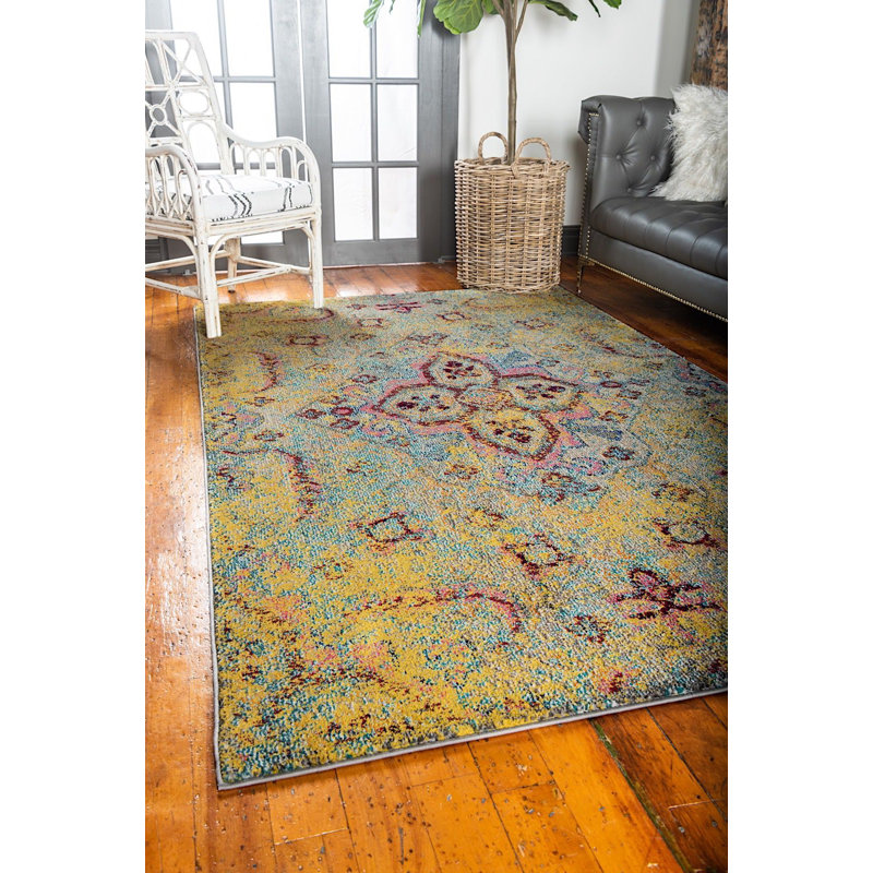 Tapis oriental gris / or / rose Mulloy, Rectangle 5 pi x 8 pi