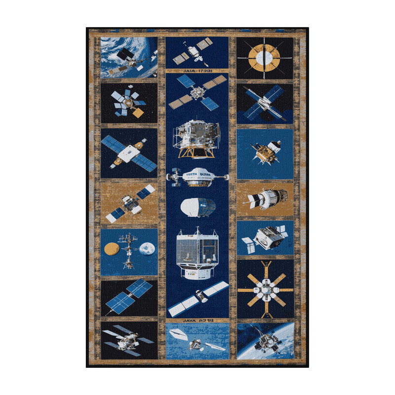 Tapis bleu lavable à la machine, Rectangulaire 8 pi x 10 pi