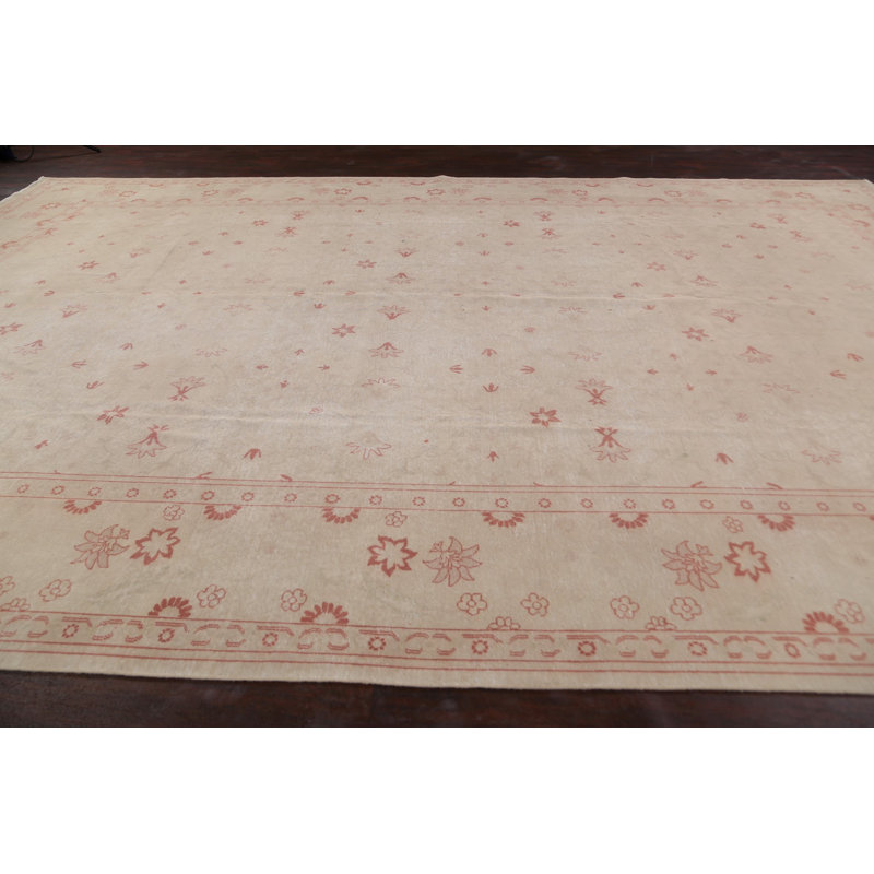 Tapis décoratif en laine de conception unique noué à la main New Age Oushak Ivoire 11 pi 9 po x 17 pi 9 po