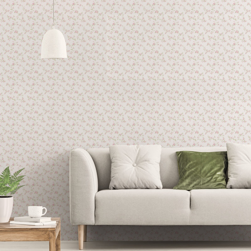 Small Prints Delicate Floral Design 33' L x 21" W Wallpaper Roll, Pink/Green/White