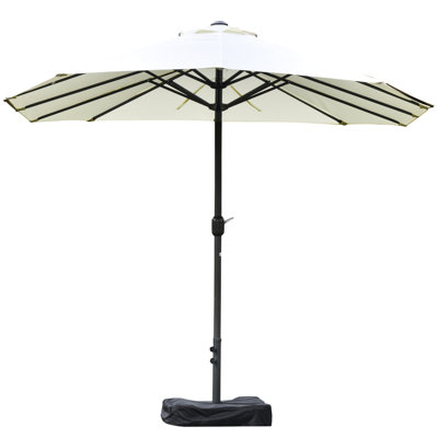 Beige Patio Umbrella 15' - Steel Rectangular Double Sided Market For Sun Blocking, Ribs, Easy Assembly Poolside Deck Protection, Strong Pool