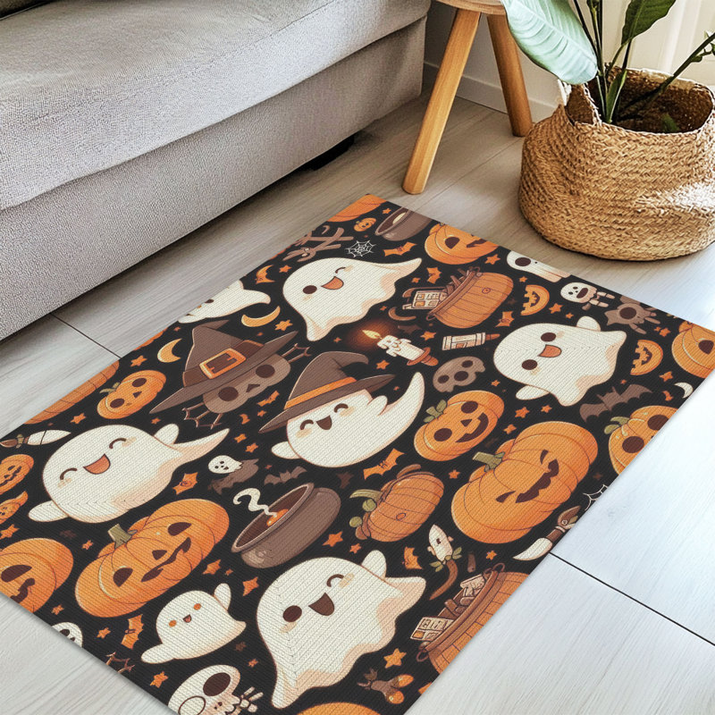 Tapis tressé Spooky Pumpkins, Rectangle 3 pi x 5 pi