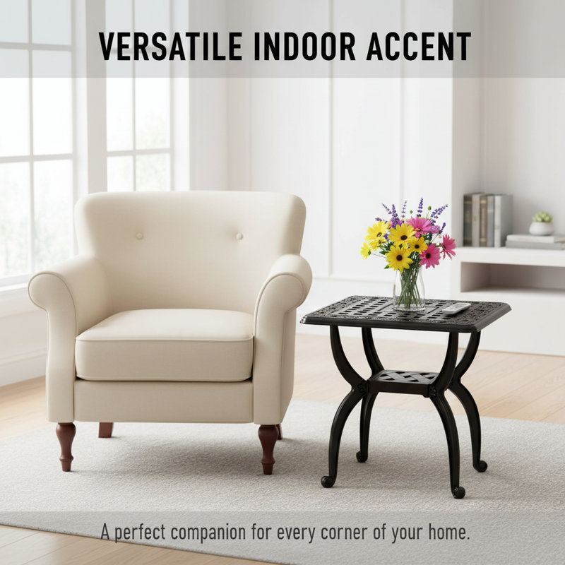 Élégante table basse carrée pour patio extérieur, Noir