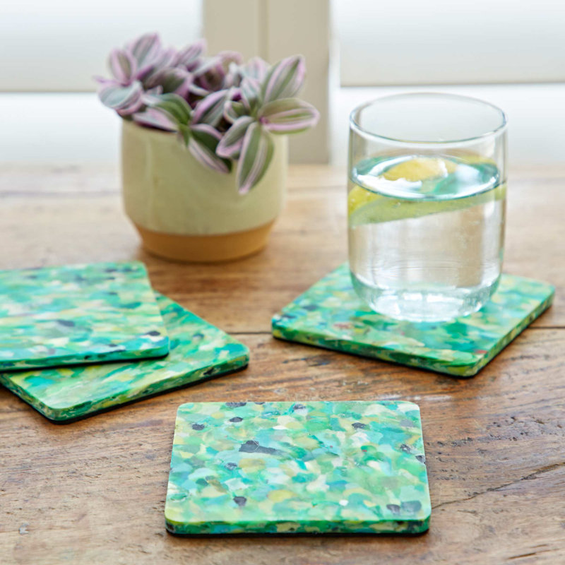 Recycled Plastic Square Coasters, Green